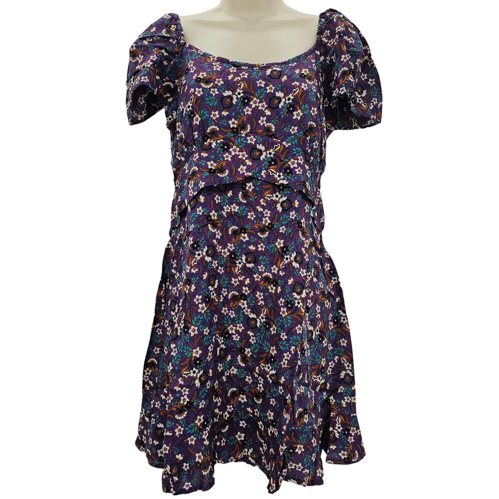 Band Of The Free Womans size M Caroline Purple Floral Crossover Mini Dress NEW